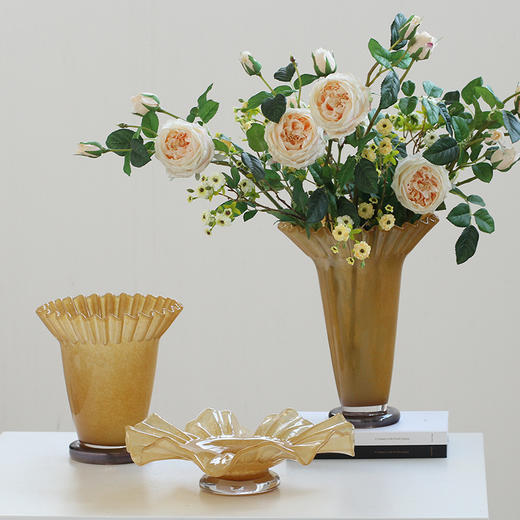 中古风创意大口荷叶边卷口褶皱琉璃花瓶软装家居样板间客厅装饰品 商品图8