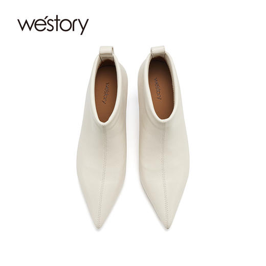 westory2023年秋季新品欧式复古小踝靴羊皮细跟尖头靴短靴女W23DS83701 商品图3