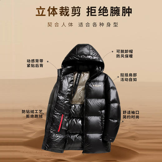 圣得西男装黑金系列中长款可拆卸连帽加厚面包羽绒服2362942758 商品图2