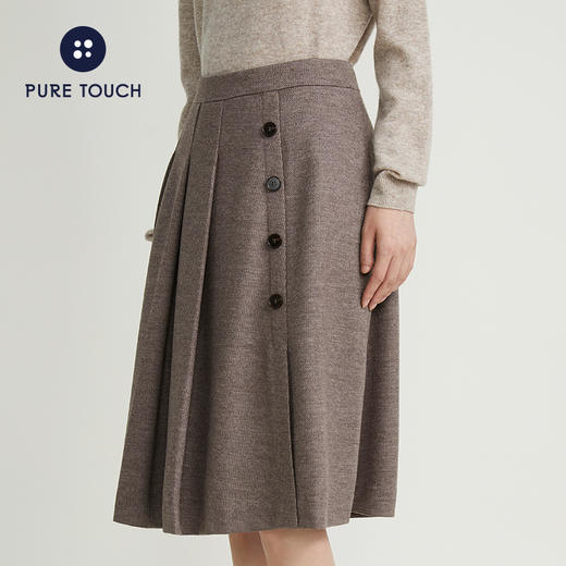 pure touch女士半身裙设计感小众百褶裙绵羊毛半暖半裙秋冬西装裙 商品图3