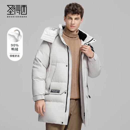 圣得西男装中长款可拆卸帽带袖标加厚羽绒服2362942742 商品图0