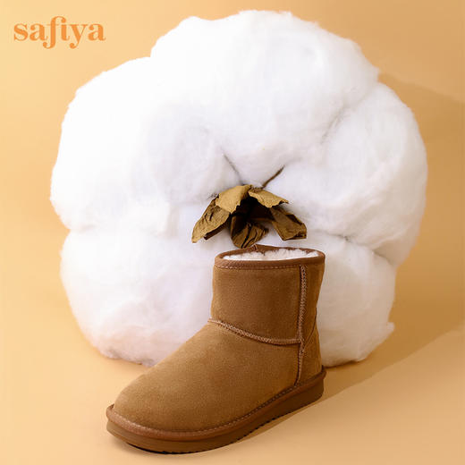 Safiya/索菲娅 棉靴女2023冬季新款真皮厚底防滑加绒保暖雪地靴女 SF3411A105 商品图3