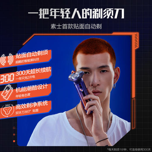 【小家电】素士超能自动剃电动剃须刀三刀头男士全身水洗充电式礼盒智能S31  HF 商品图2