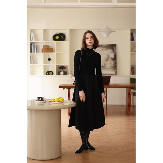 HeyDress法式半高领洋装女秋冬复古修身收腰a字伞裙长裙子 商品图2