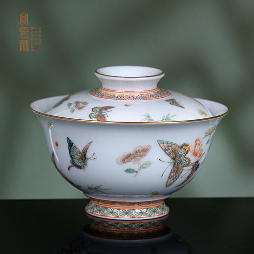 古彩描金蝶恋花盖碗 商品图0