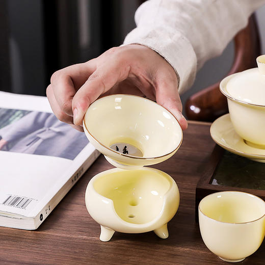 高档陶瓷黄宝石羊脂玉功夫茶具套装茶杯 商品图3