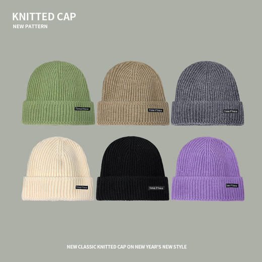 「6色可选」大头围针织帽 女秋冬个性套头冷帽潮日系贴布字母保暖毛线帽男配饰 商品图0