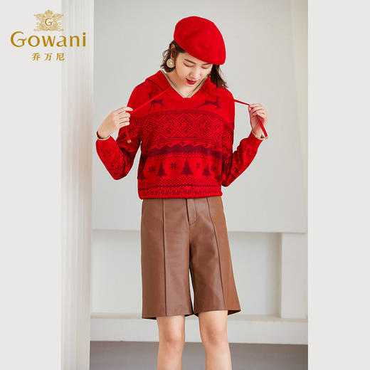 乔万尼针织衫新品绵羊毛连帽套头衫喜庆ET4M961 商品图2