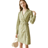 欧芮儿2020春新品西装连衣裙女双排扣长袖绿格子中长裙A字收腰 商品缩略图3