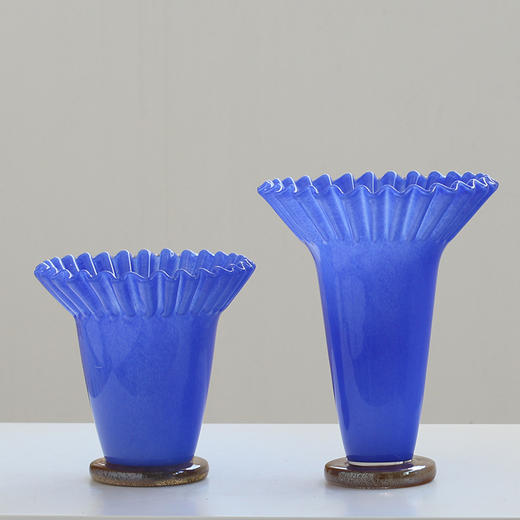 莫兰迪创意大口荷叶边卷口褶皱琉璃花瓶软装家居样板间客厅装饰品 商品图11