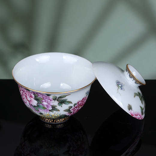 粉彩描金牡丹花卉纹盖碗 商品图2