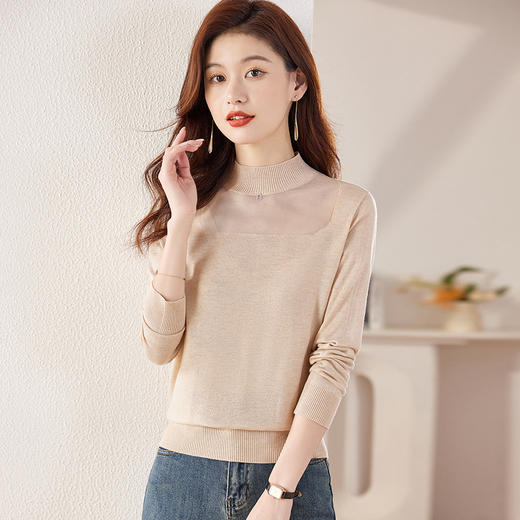 CC MLB661半高领打底衫网纱中领针织上衣 商品图1