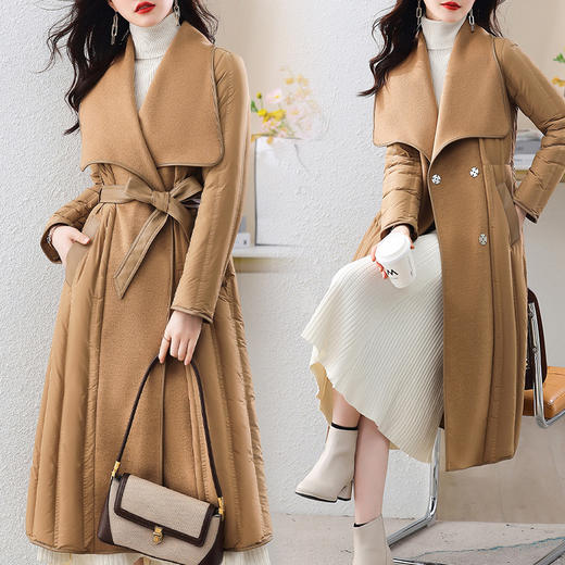 ASE-609-1羽绒服2023冬季新款双面羊绒大衣长款保暖收腰欧货90白鸭绒羽绒服 商品图0