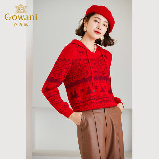 乔万尼针织衫新品绵羊毛连帽套头衫喜庆ET4M961 商品图3