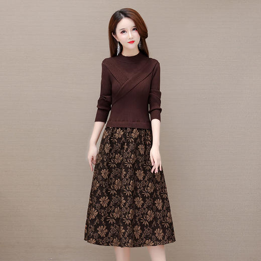 气质拼结印花裙打底外穿A字裙，假两件针织连衣裙QYM-ZM-BQC7706-Y 商品图0