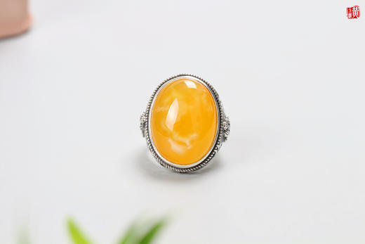 蜜蜡戒指【洛烟】，925银镶 商品图0