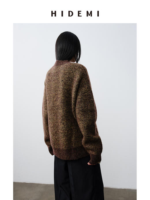 HIDEMI 马海毛羊毛混纺圈圈花针廓形极简设计感圆领加厚款大毛衣 商品图5