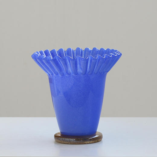 莫兰迪创意大口荷叶边卷口褶皱琉璃花瓶软装家居样板间客厅装饰品 商品图6