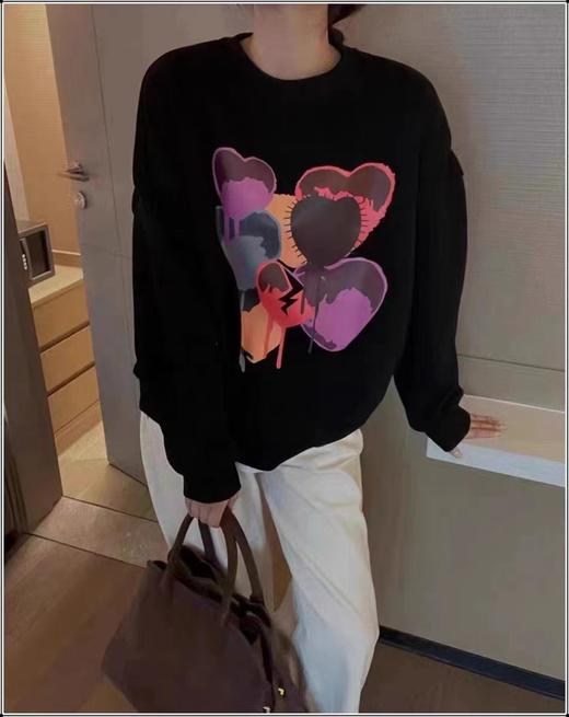 D6019       韩版宽松休闲气质印花加绒加厚圆领套头卫衣（特价不退换） 商品图3