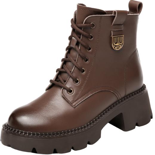 信诺超轻马丁靴女士真皮软底2022新款秋冬季加绒厚底粗跟女靴短靴22M111-22 商品图3