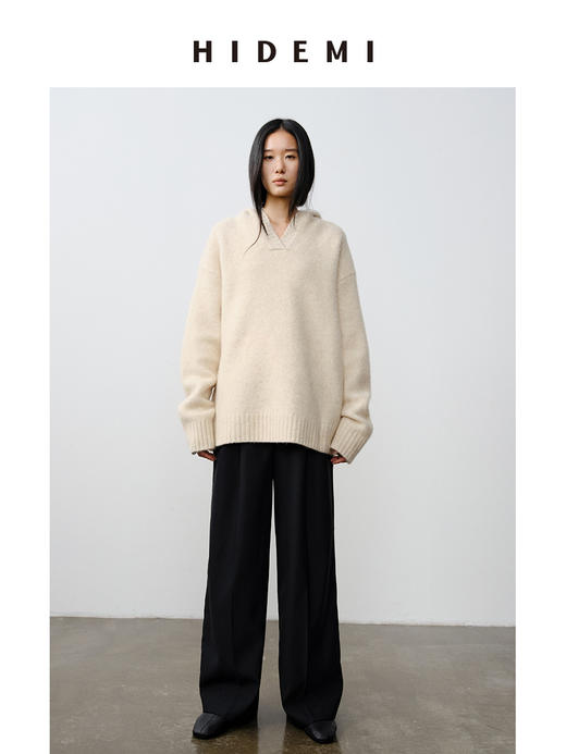HIDEMI 骆驼毛羊毛花纱混纺加厚款连帽宽松大帽衫毛衣 商品图1