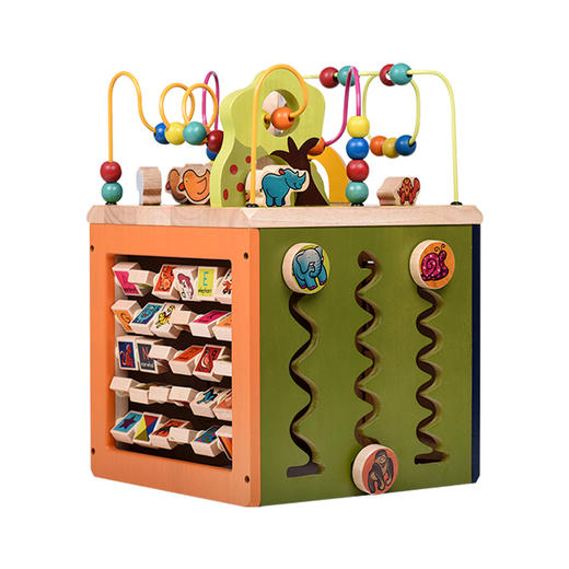 【N种玩具集合体的百宝箱】b.toys比乐8合1百宝箱 宝宝木立方益智绕珠串珠 儿童六面体百宝箱玩具 商品图5