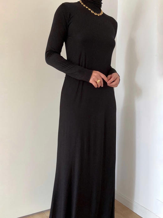 CG｜silk Jersey turtleneck MAXI Dress 真丝高领长袖针织连衣裙［ 黑 ] 商品图4