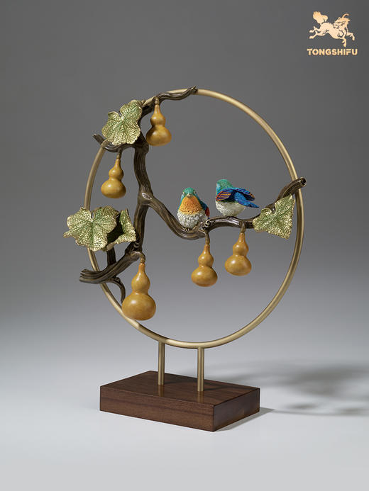 铜师傅 铜摆件《福禄长久》葫芦 相思鸟客厅桌面玄关乔迁新婚礼品 商品图2