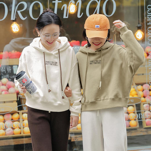 抓绒加厚定制长绒棉连帽卫衣2023秋冬新款女装上衣 商品图0