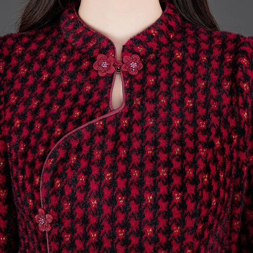 时尚复古旗袍裙妈妈装中长款，仿貂绒连衣裙厚款保暖打底长裙QYM-KED-H1386-Y 商品图3