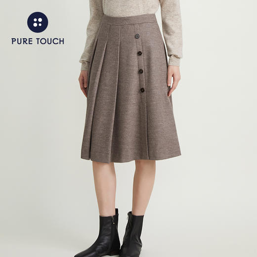 pure touch女士半身裙设计感小众百褶裙绵羊毛半暖半裙秋冬西装裙 商品图2
