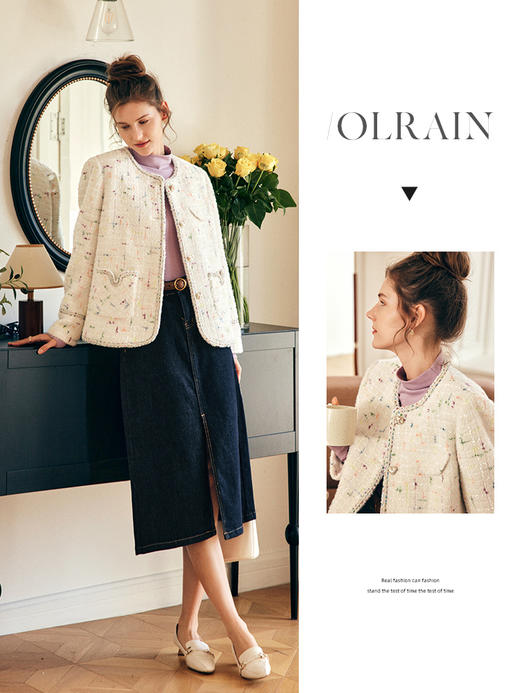 欧芮儿花纱夹棉外套毛绒感针织面料出彩时髦 商品图0