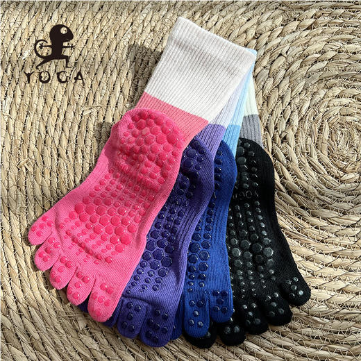 壁虎瑜伽【2310WZ269】防滑中筒拼色五趾瑜伽袜【5天发货】 商品图1