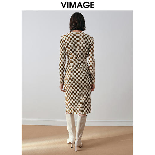 VIMAGE纬漫纪冬季新款时尚气质棋盘格通勤修身连衣裙V2007631 商品图4