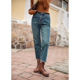 【法棍裤】直筒弹力九分毛边牛仔裤显瘦显高显腿长 加绒款