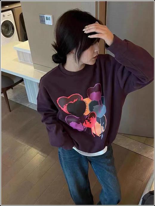 D6019       韩版宽松休闲气质印花加绒加厚圆领套头卫衣（特价不退换） 商品图4