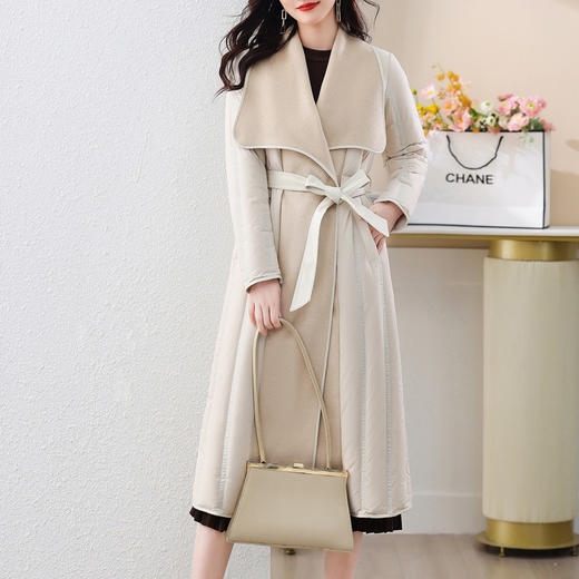 ASE-609-1羽绒服2023冬季新款双面羊绒大衣长款保暖收腰欧货90白鸭绒羽绒服 商品图3