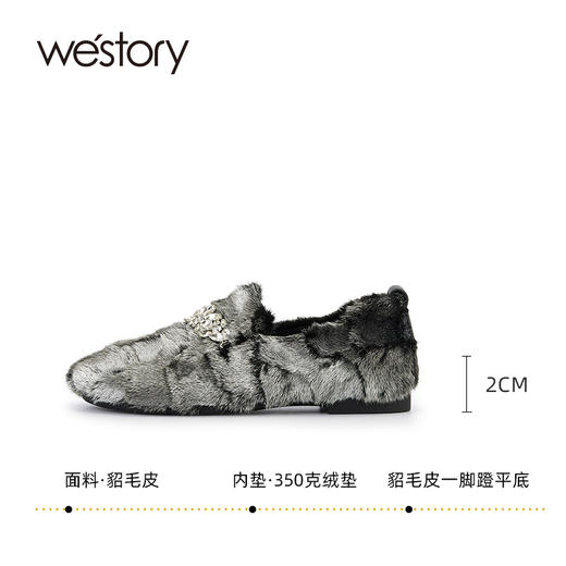 westory2023年秋季新品貂毛皮一脚蹬平底乐福鞋豆豆鞋W23DM83861 商品图2