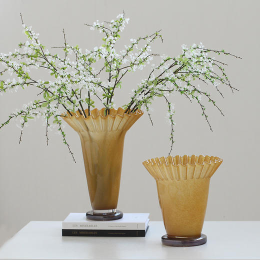 中古风创意大口荷叶边卷口褶皱琉璃花瓶软装家居样板间客厅装饰品 商品图6