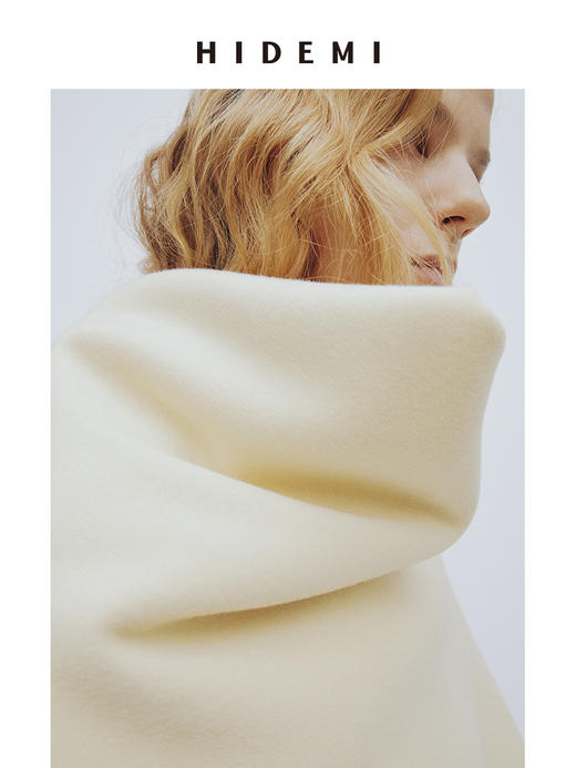 HIDEMI 澳洲美利奴羊毛双面呢分体大围巾式极简廓形长款大衣 商品图4