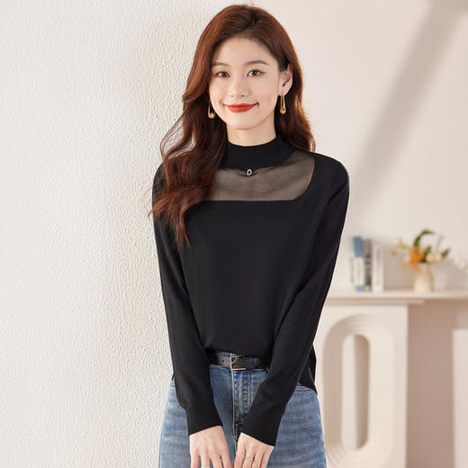 CC MLB661半高领打底衫网纱中领针织上衣 商品图0