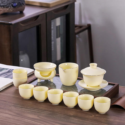 高档陶瓷黄宝石羊脂玉功夫茶具套装茶杯 商品图1
