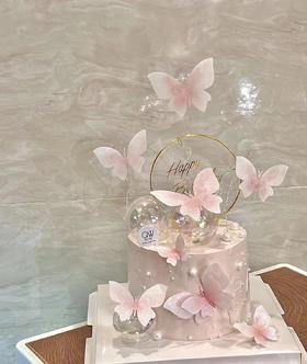 黑巢-蝴蝶翩翩粉嫩蛋糕生日蛋糕