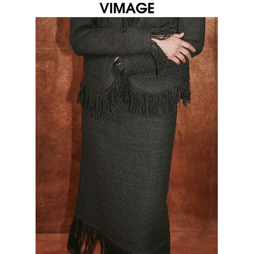VIMAGE纬漫纪冬季新品流苏包臀H型直筒半身裙V2006632 商品图2