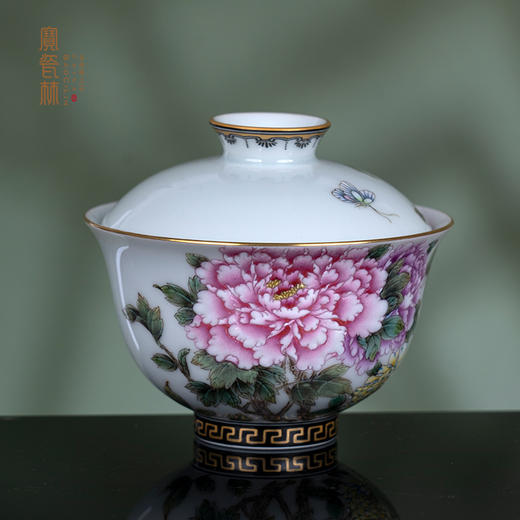 粉彩描金牡丹花卉纹盖碗 商品图0