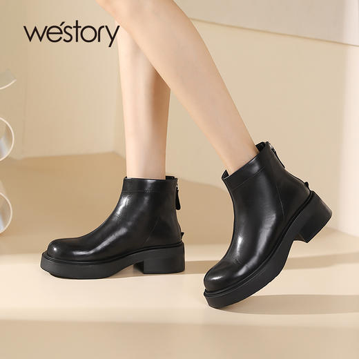 westory踝靴马丁靴日常百搭厚底粗跟时尚短筒马丁靴女鞋S23DS83651 商品图1
