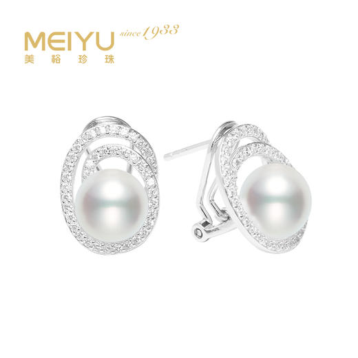 美裕 银925淡水珍珠耳钉 8-9mm白 107236 商品图0