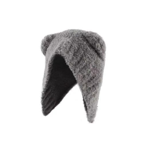 「4色可选！小熊护耳帽」2023新款小熊护耳帽秋冬季保暖毛线帽韩版灰色护耳针织帽配饰 商品图4