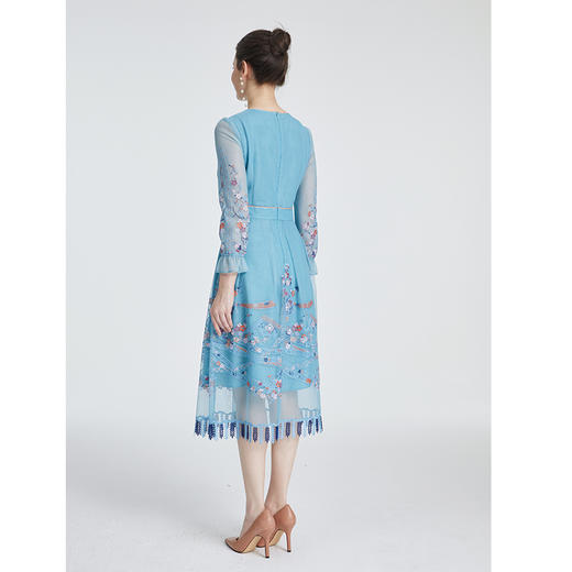 司歌刺绣长袖国风长袖网纱显瘦弹力连衣裙A881232 商品图3