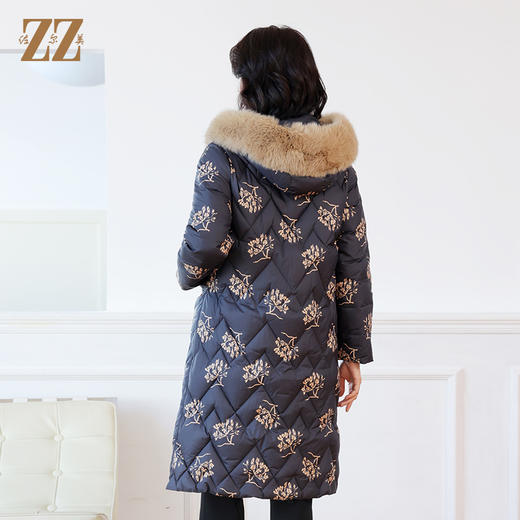 佐尔美冬季新款 气质时尚双面穿碎花可拆狐毛领羽绒服女E14YH24 商品图4